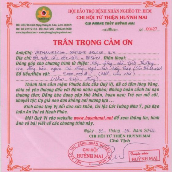 Spendenbescheinigung Huynh Mai 2014